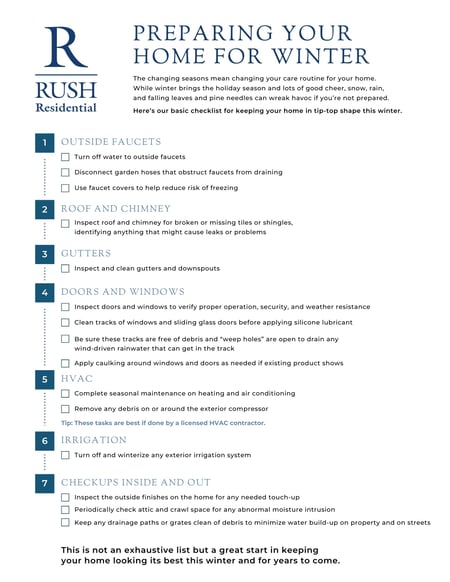 Rush - Preparing Home for Winter - Checklist